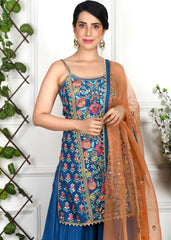 Royal Blue Floral Tiered Sharara Set
