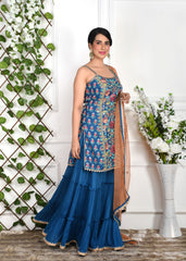 Royal Blue Floral Tiered Sharara Set