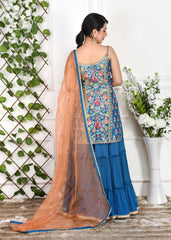 Royal Blue Floral Tiered Sharara Set