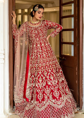 Deep Red And Gold Applique Bridal Anarkali Set