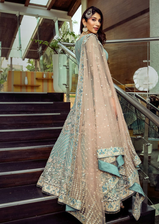Sky Blue Persian Anarkali Lehenga