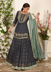 Navy Blue Mukaish Lehenga Set