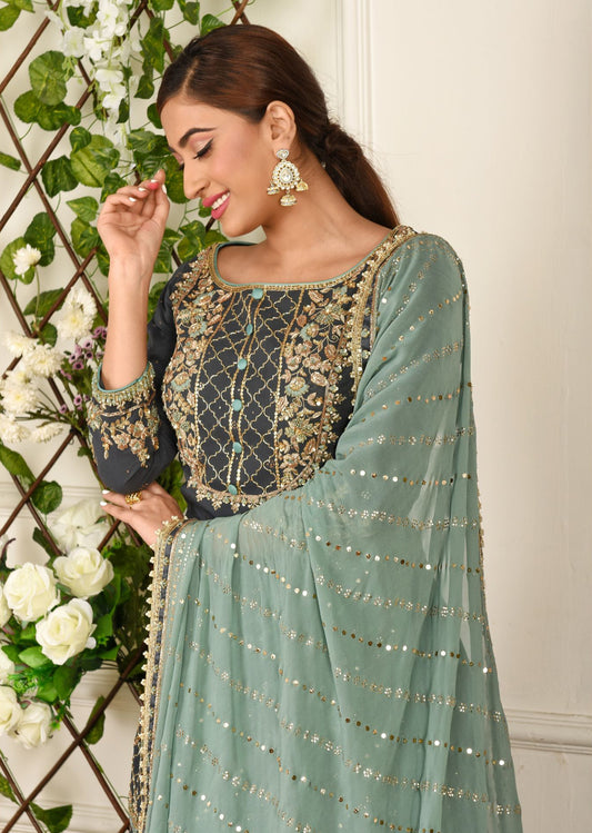 Navy Blue Mukaish Lehenga Set