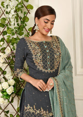 Navy Blue Mukaish Lehenga Set