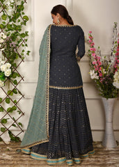 Navy Blue Mukaish Lehenga Set