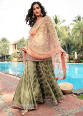 Olive Peach Zardozi Sharara Set
