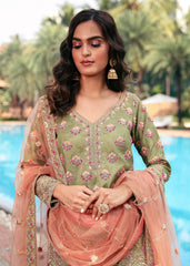 Olive Peach Zardozi Sharara Set