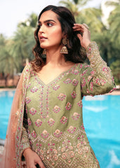 Olive Peach Zardozi Sharara Set