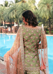Olive Peach Zardozi Sharara Set