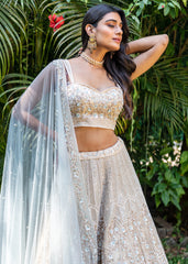 Beige And Mint Arabesque Lehenga Set