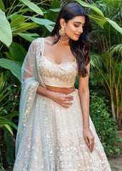 Beige And Mint Arabesque Lehenga Set