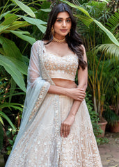 Beige And Mint Arabesque Lehenga Set