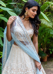 Beige And Mint Arabesque Lehenga Set