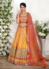 Mustard And Pink Mirrorwork Lehenga Set