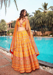 Yellow Orange Badla Mirrorwork Lehenga Set