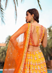 Yellow Orange Badla Mirrorwork Lehenga Set
