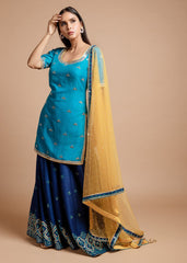 Blue Mirrorwork Sharara Set