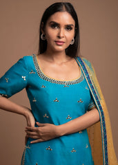 Blue Mirrorwork Sharara Set