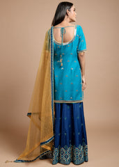 Blue Mirrorwork Sharara Set