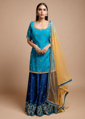 Blue Mirrorwork Sharara Set