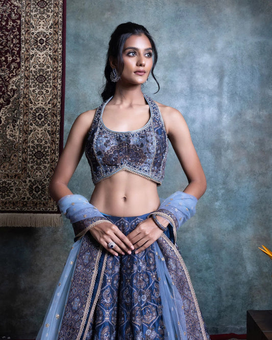 Blue Brocade Lehenga