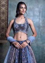 Blue Brocade Lehenga