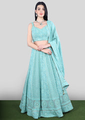 Aqua Chikankari Lehenga Set