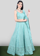 Aqua Chikankari Lehenga Set