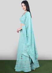 Aqua Chikankari Lehenga Set