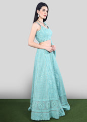 Aqua Chikankari Lehenga Set