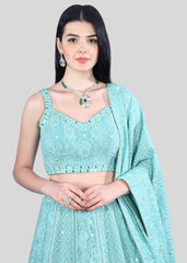 Aqua Chikankari Lehenga Set