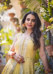 Yellow Lucknowi Anarkali Lehenga Set