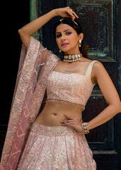 Peach Sequin Lehenga Choli Set