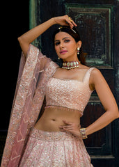 Peach Sequin Lehenga Choli Set