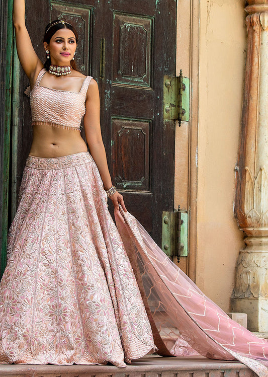 Peach Sequin Lehenga Choli Set