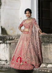 Red Raw Silk Bridal Lehenga Choli Set