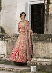 Red Raw Silk Bridal Lehenga Choli Set