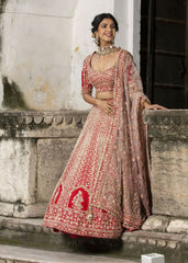 Red Raw Silk Bridal Lehenga Choli Set