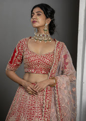 Red Raw Silk Bridal Lehenga Choli Set