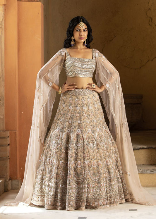Beige Organza Cocktail Lehenga