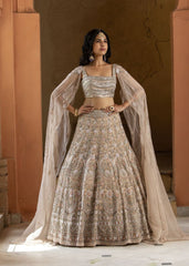 Beige Organza Cocktail Lehenga