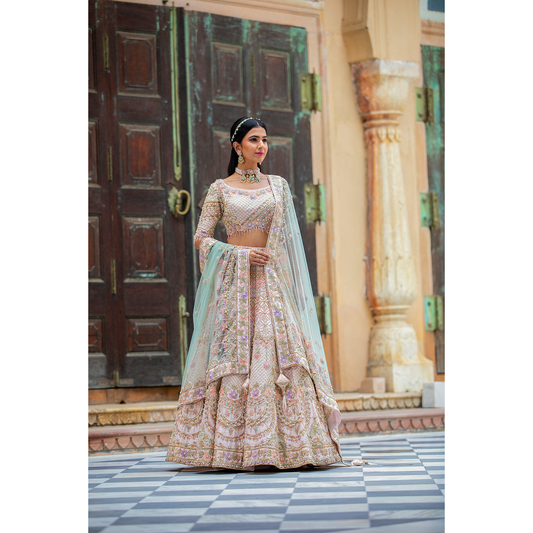 Cream Resham Work Lehenga Choli