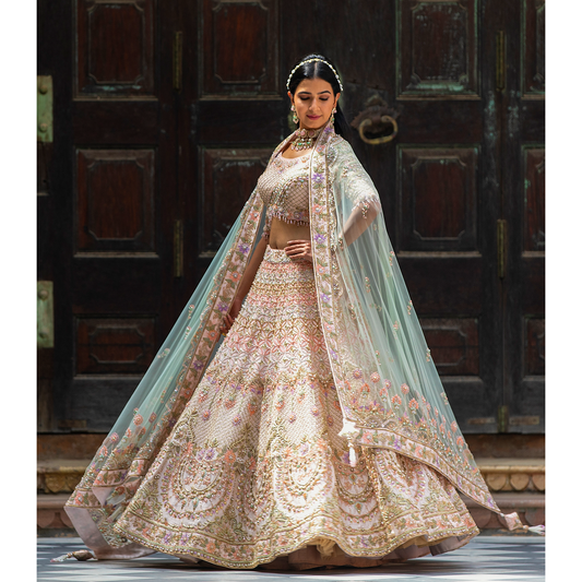 Cream Resham Work Lehenga Choli