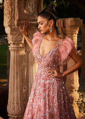 Peach Feathered Gown