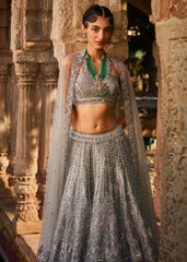 Grey Raw Silk Lehenga