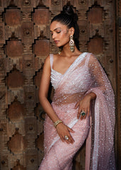Peach Net Saree