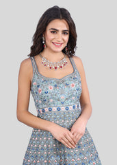 Blue Multi-Colored Mughal Floral Gown