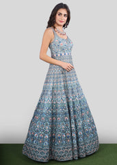Blue Multi-Colored Mughal Floral Gown
