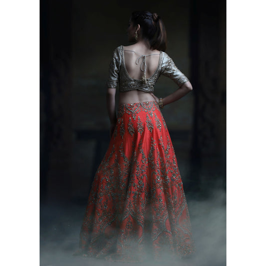 Coral Adira Lehenga
