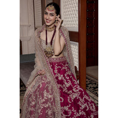 Magenta Pink Raw Silk Lehenga With Grey Raw Silk Choli And Net Dupatta